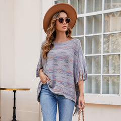 Cape à pompons, châle, vêtements d'extérieur, cape tricotée rayée