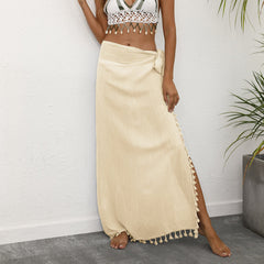 Jupe de plage à lacets, coutures à pompons, jupe asymétrique irrégulière une pièce