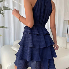 Elegant Dress Halter Sleeveless Lotus Leaf Dress