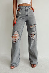 Ripped Jeans Retro Street Straight Mop Pants Trendy