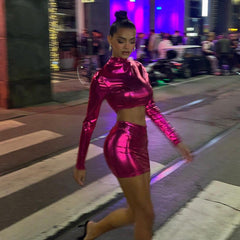 Metallic-glänzendes, kurzes, schmal geschnittenes Hüftrock-Set