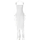 Elegant Wrapped Chest Stitching Lace Open Leg Split Mid Length Dress
