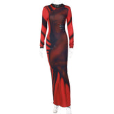 Collection Street Contrast Color Fit Long Sleeve Narrow Close Fitting Maxi Dress