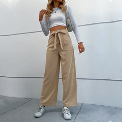 Straight Solid Color Casual Trousers