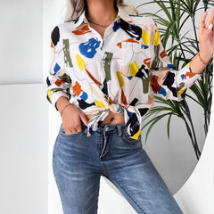 Collared Print Shirt Long Sleeve Geometric Abstract