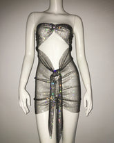 Dress Grid Rhinestone Fishnet Tight