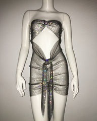 Dress Grid Rhinestone Fishnet Tight