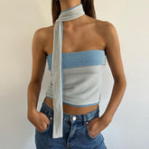 Trends Off Shoulder Slim Fit Cropped Colorblock All Matching Weste