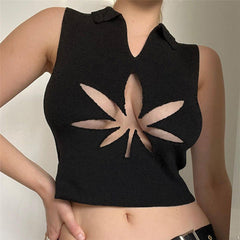 Cropped Hollow Out Cutout Slim Thin Looking Cool Street Knitted Top