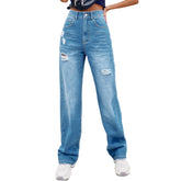 Loose High Waist Mopping Ripped Denim Trousers