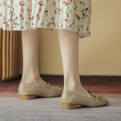 Women's Chunky Pumps Autumn Buckle Pleated Heels