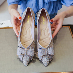 Women's Pumps Summer Flat Bowknot Rhinestone Low-cut