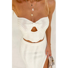 Gestricktes, gewickeltes Brustteil, ärmelloses kleines Tube-Top, einfarbiges Etuirock-Set