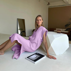 Ärmelloses Nachthemd aus Baumwolle, lässig, für draußen, geteilt, einteilig, Pyjama, Nachthemd für Zuhause