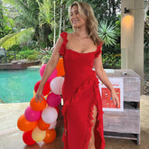 Schmales Camisole-Kleid mit hohem Schlitz und Schleife