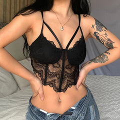 Boning Corset Lace Rhombus Hem Street Camisole