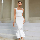Tragen Sling Aushöhlen Cutout Spitze Verband Kleid Party Abend Party Fischschwanz Kleid
