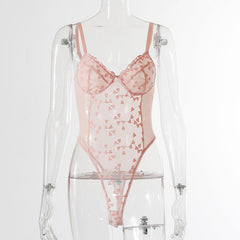 Small Heart Printing Transparent Mesh Jumpsuit Suit