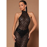Backless Nightclub Partymal Dress Rhinestone Sequined Transparent Dress