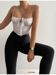 Solid Color Sling Tube Top Backless Slim Fit Lace-up Top