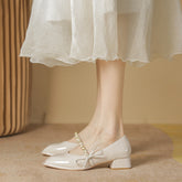 Women's Square Toe Chunky Granny Mid Bow Shallow