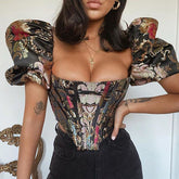 Palace T-Shirt mit Puffärmeln und schmaler Passform und quadratischem Kragen, Bandeau-Top, Korsett mit Stäbchen