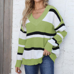 Pull col V couleur contrastée patchwork pull ample