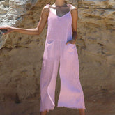 Einfarbiger Sling-Jumpsuit aus Slub-Leinen