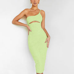 Mesh Shoulder Hollow Out Cutout Boning Corset Backless Hip Dress