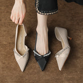 Escarpins à talons aiguilles hauts pour femmes, torsadés et perlés, vides sur le côté