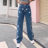 Casual Loose Pattern Straight Mop Denim Trousers
