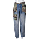 Tendance Denim Camouflage Contraste Couleur Personnalité Autocollants Sacs Pantalons Droits