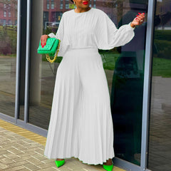 Loose Casual Shirt Top Wide Leg Pants Two Piece Suit