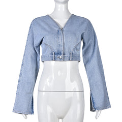 Trendy Personalized Washed Collared Cropped Outfit Avant Garde Denim Jacket