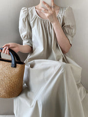 Robe mi-longue à manches bouffantes, robe trapèze ample et amincissante