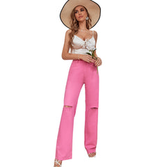 Pantalon en jean droit, décontracté, tendance et déchiré, assorti à tout