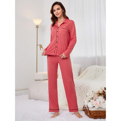 Pyjamas Einfacher lässiger Cardigan Langarm-Homewear-Anzug