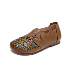 Layer Cowhide Retro Style Flat Mom