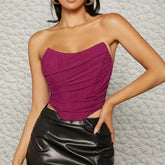 Trend Korsett mit Stäbchen, Stäbchen, Korsett, Plissee, Reißverschluss, Mesh, Tube Top, kurzes Outfit-Top