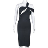 Sheath Dress Solid Color Cutout Diagonal Collar Elegant Dress
