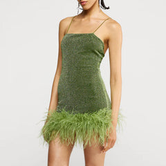 Furry Splicing Sling Dress Slim Fit Backless Hip Dress