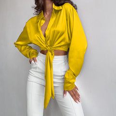 Collared Long Sleeve Cropped Cropped Top
