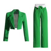 Ensemble deux pièces décontracté avec blazer court et pantalon droit taille haute