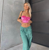 Rückenfreies Tube-Top mit Neckholder-Trägern und gerafftem Wortmuster