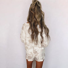 Printing Casual Homewear Loose Long Sleeve Shorts Pajamas