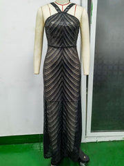 Neckholder-Rückenfreies Retro-Paillettenkleid Abendkleid