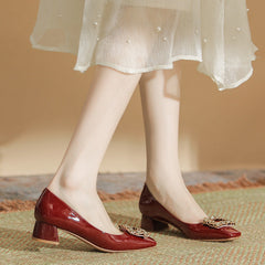 Women's Female Square Toe Chunky Patent French