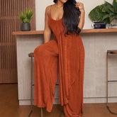 Personalized Strap Top Loose Wide Leg Pants Set