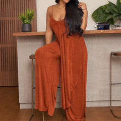 Personalized Strap Top Loose Wide Leg Pants Set