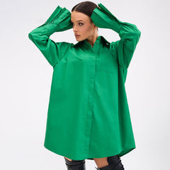 Retro Green Loose Long Sleeve Long Shirt Oversized Shirt